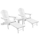 3 Piece White Outdoor Adirondack Lounge Beach Chair Set