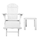 3 Piece White Outdoor Adirondack Lounge Beach Chair Set
