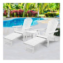 3 Piece White Outdoor Adirondack Lounge Beach Chair Set