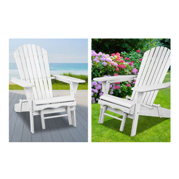 3 Piece White Outdoor Adirondack Lounge Beach Chair Set