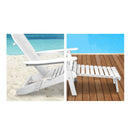 3 Piece White Outdoor Adirondack Lounge Beach Chair Set