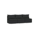 3 Seater Sofa Black Poly Rattan With Cushions