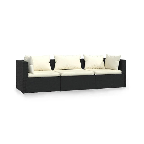 3 Seater Sofa With Cushions Black Poly Rattan