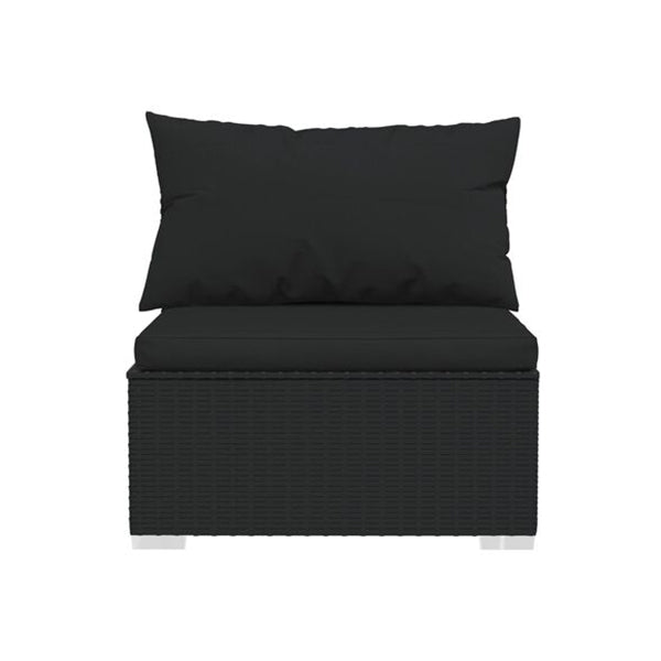 3 Seater Sofa Black Poly Rattan With Cushions
