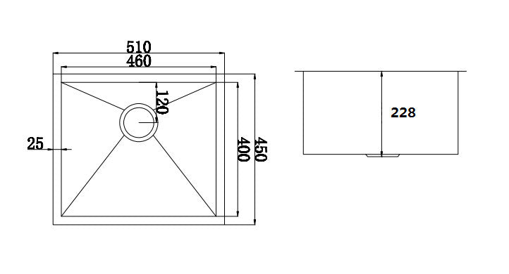 Square Cube Stainless Steel Kitchen / Laundry Sink - 510 x 450mm