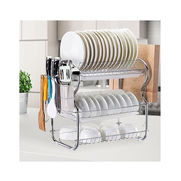 3 Tier Stainless Steel Dish Rack Tray Storage Cup Cutlery Holder