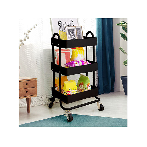 3 Tiers Kitchen Organiser Trolley Cart Steel Shelf Wheels