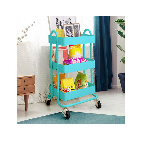 3 Tiers Kitchen Organiser Trolley Cart Steel Shelf Wheels