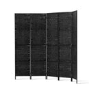 4 Panel Room Divider Privacy Screen Rattan Woven Wood Stand