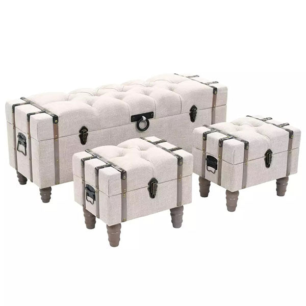 3 Piece Solid Wood and Steel Storage Bench 112x37x45cm