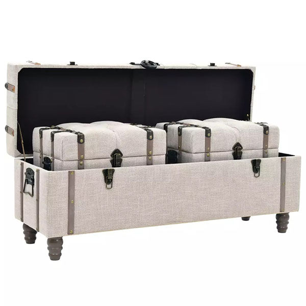 3 Piece Solid Wood and Steel Storage Bench 112x37x45cm