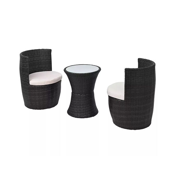 3 Piece Bistro Set With Cushions Poly Rattan Black