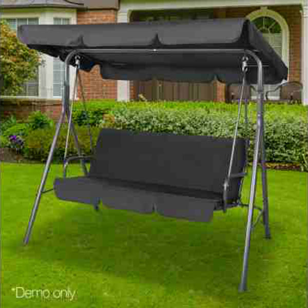 Gardeon Outdoor Furniture Swing Chair Hammock 3 Seater Bench Canopy Black