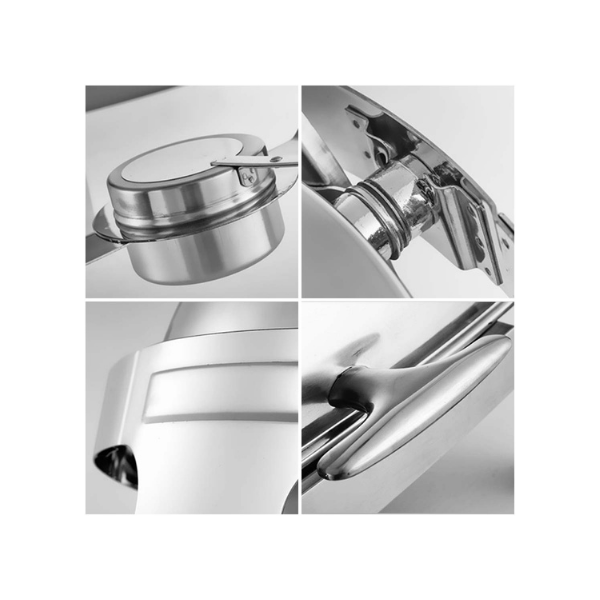 4 Pcs 6L Round Chafing Stainless Steel Food Warmer With Glass Roll Top