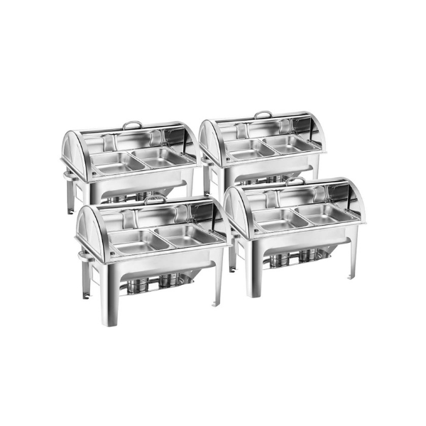 4 Pcs Dual Tray Stainless Steel Roll Top Chafing Dish Food Warmer