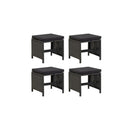 4 Pcs Garden Stools With Cushions Poly Rattan Black