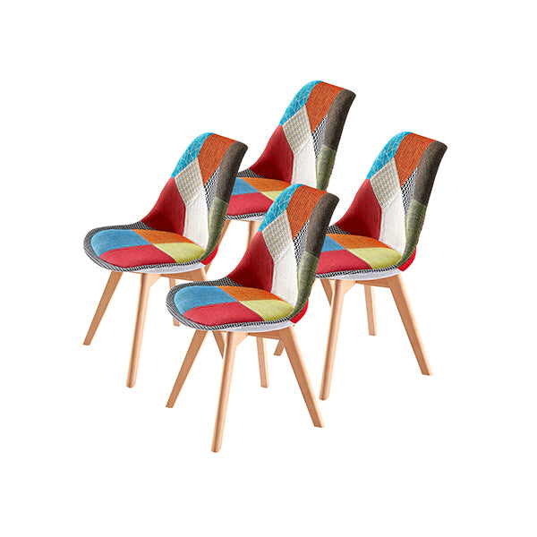 4 Pcs Padded Seat Dining Chair Fabric Multi
