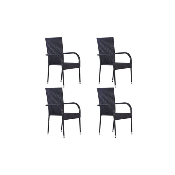 4 Pcs Poly Rattan Stackable Outdoor Chairs Black