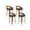 4 Pcs Walnut Wooden Bar Stool With Chrome Footrest Black