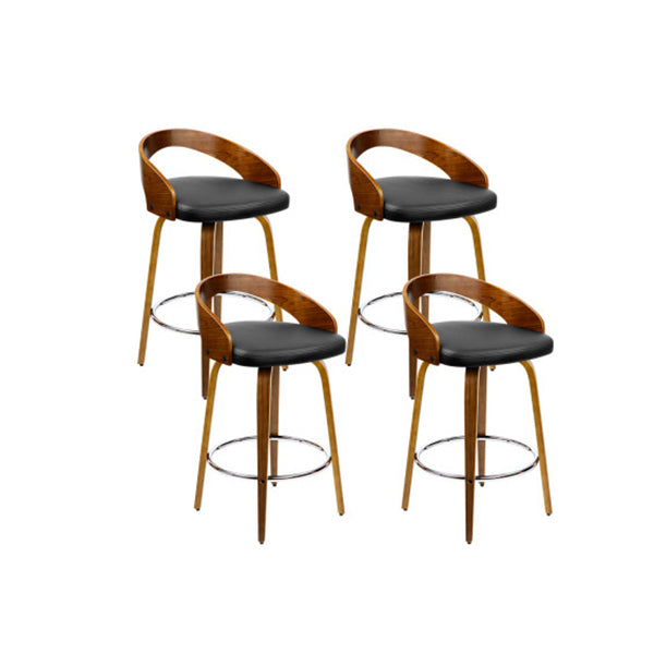 4 Pcs Walnut Wooden Bar Stool With Chrome Footrest Black