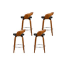 4 Pcs Walnut Wooden Bar Stool With Chrome Footrest Black