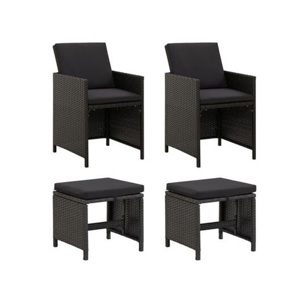 4 Piece Garden Chair And Stool Set Poly Rattan Black