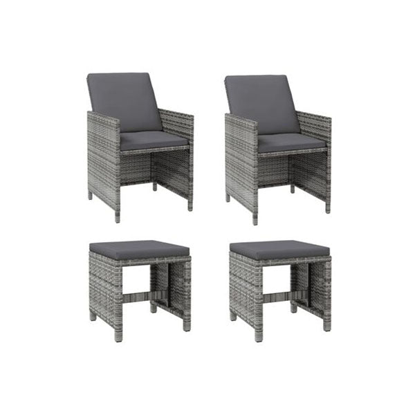 4 Piece Garden Chair And Stool Set Poly Rattan Grey