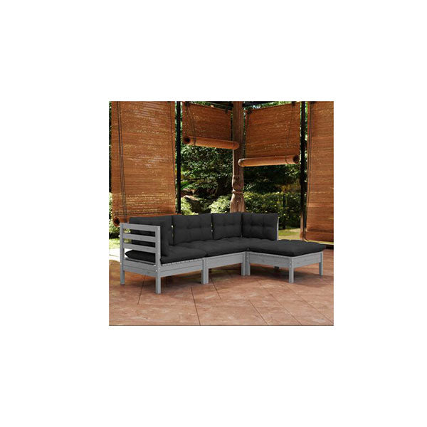 4 Piece Garden Lounge Set Pinewood With Cushions Grey
