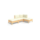 4 Piece Garden Lounge Set Solid Pinewood With Cream Cushions