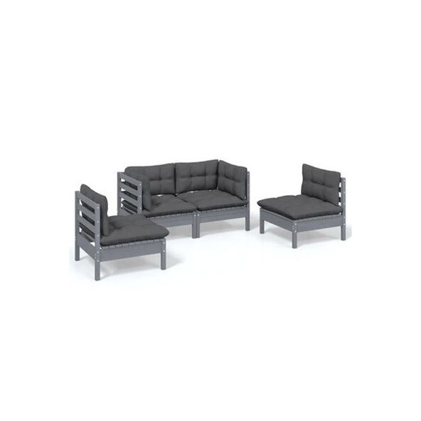 4 Piece Garden Lounge Set With Anthracite Cushion Solid Pinewood