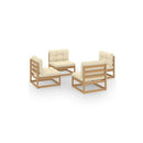 4 Piece Garden Lounge Set With Cushions Colour Cream Solid Pinewood