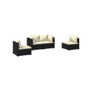 4 Piece Black Poly Rattan With Cushions Garden Lounge Set