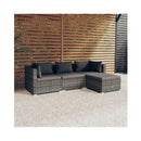 4 Piece Garden Poly Rattan Grey Lounge Set With Cushions
