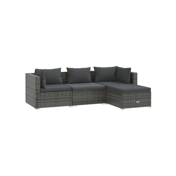 4 Piece Garden Poly Rattan Grey Lounge Set With Cushions