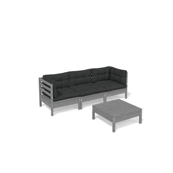 4 Piece Pinewood Garden Lounge Set With Anthracite Cushions