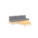 4 Piece Pinewood Garden Lounge Set With Cushions Grey