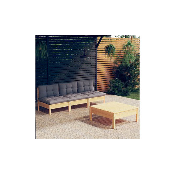 4 Piece Pinewood Garden Lounge Set With Cushions Grey