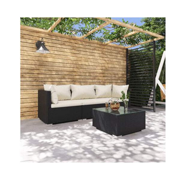 4 Pieces Outdoor Lounge Set With Cushions Poly Rattan Black