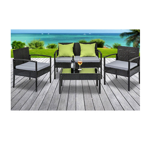 4 Seater Sofa Set Outdoor Furniture Lounge Setting Black