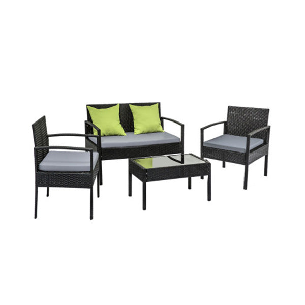 4 Seater Sofa Set Outdoor Furniture Lounge Setting Black