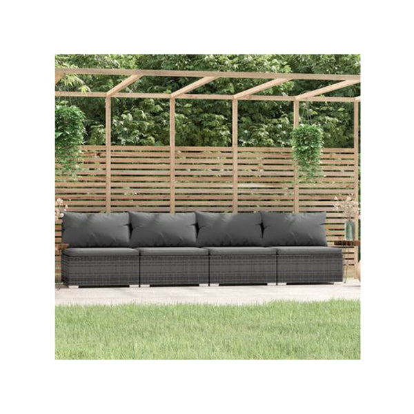 4 Seater Sofa With Cushions Grey Poly Rattan