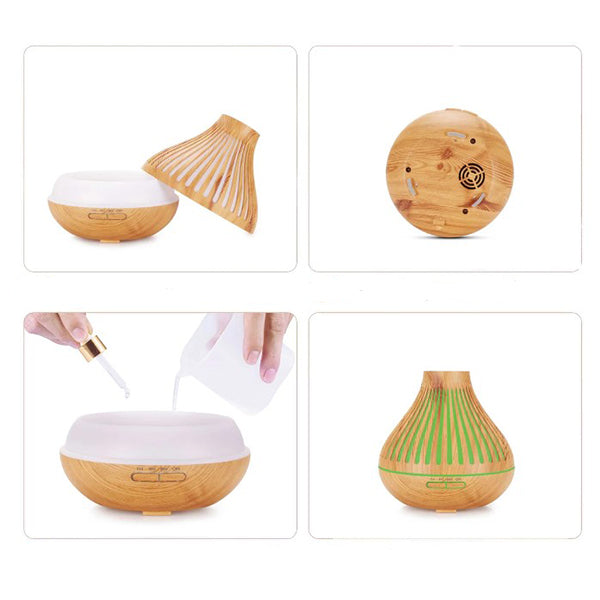 Essential Oil Diffuser Remote 500Ml Flat Top Wood Mist Humidifier