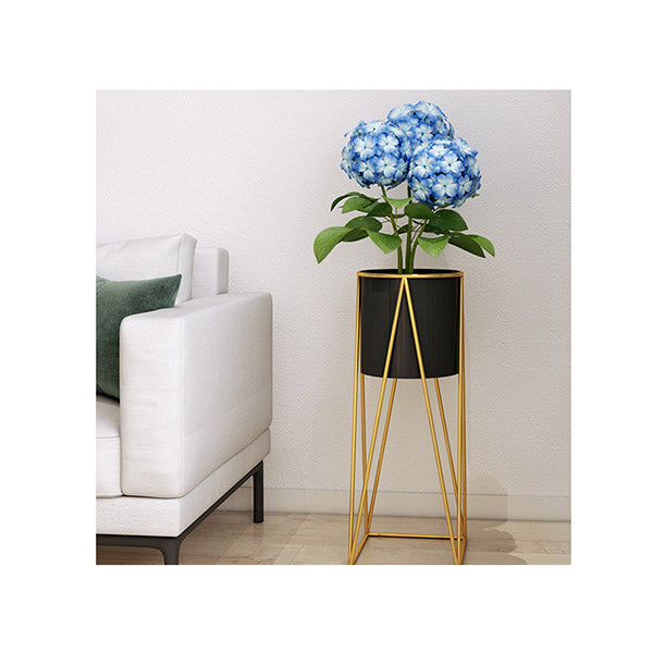 50Cm Gold Metal Plant Stand With Black Flower Pot Holder