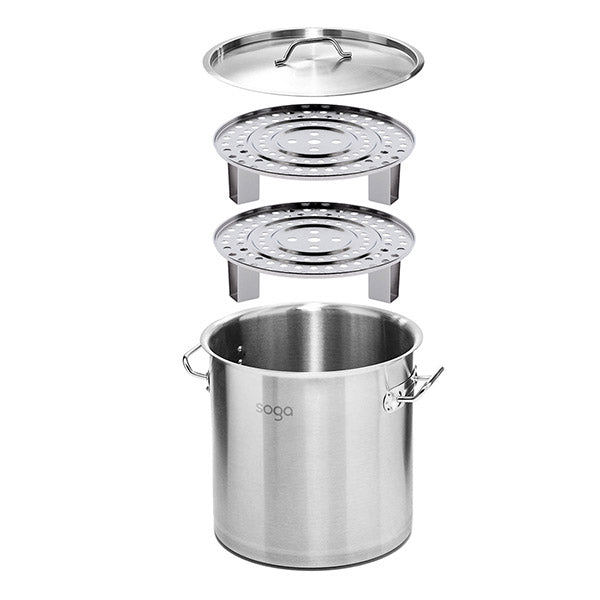 50L Stainless Steel Stock Pot With Steamer Rack Insert Tray 43Cm
