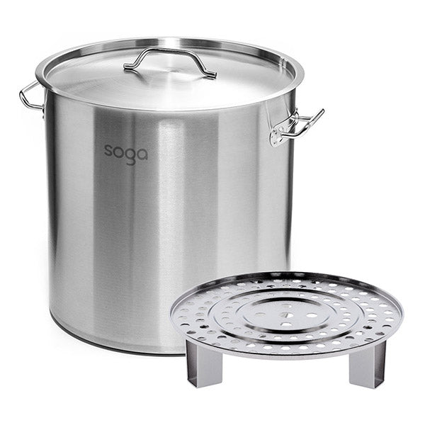 50L Stainless Steel Stock Pot With Steamer Rack Insert Tray 43Cm