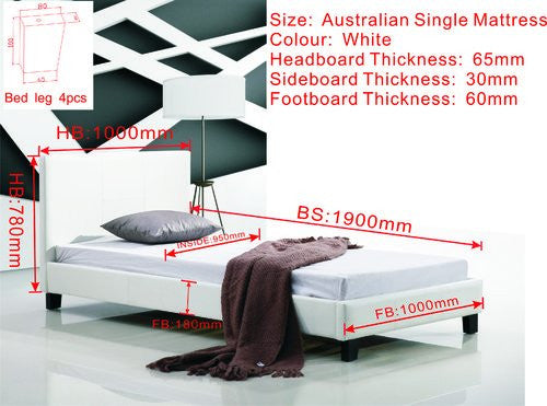 Single PU Leather Bed Frame - White