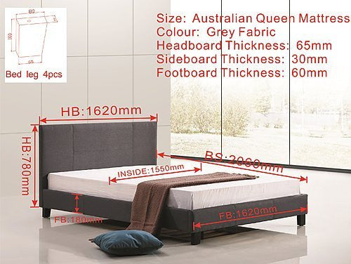 Queen Linen Fabric Bed Frame - Grey