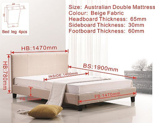 Double Linen Fabric Bed Frame - Beige