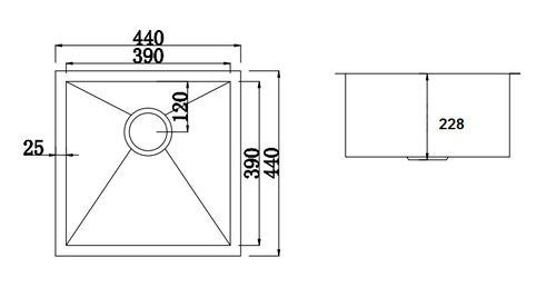 Square Cube Stainless Steel Kitchen Sink - 440 x 440mm