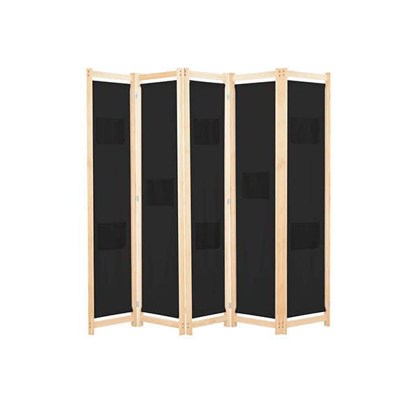 5 Panel Room Divider Black Fabric